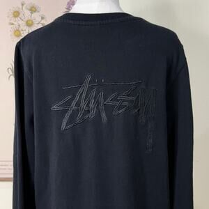 Vintage Y2k Stussy Black Embroidered Crew Pullover Sweatshirt Skater Grunge M